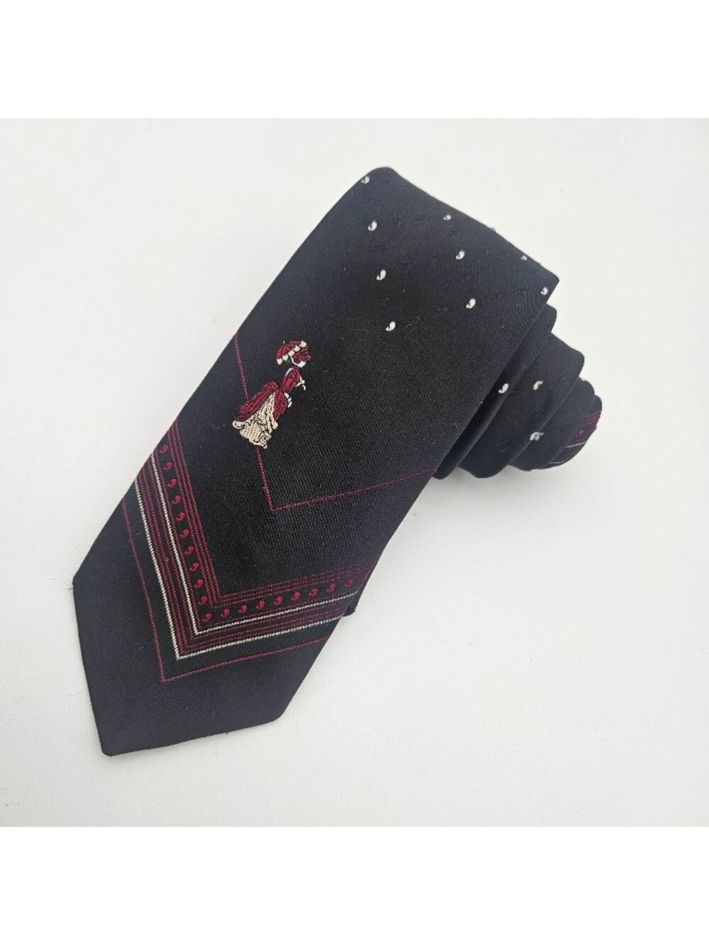 Vintage Dino Orsini Tie Black Red Embroidered Victorian Woman Parasol